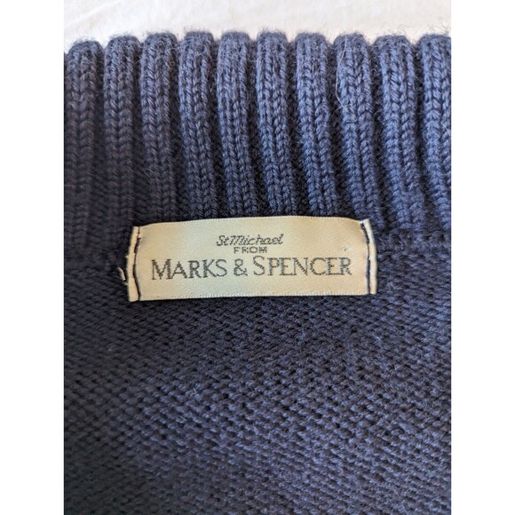 Marks & Spencer Sweater Womens Large Wool Knit Pullover‎ Navy Blue V Neck Collar - Picture 4 of 9
